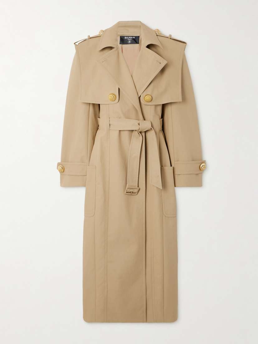 Balmain Embellished Belted Cotton-gabardine Trench Coat