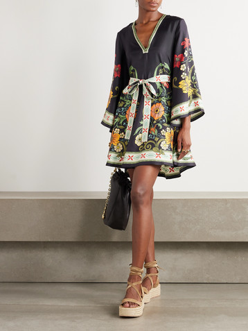 La DoubleJ Magnifico belted floral-print silk-twill mini dress