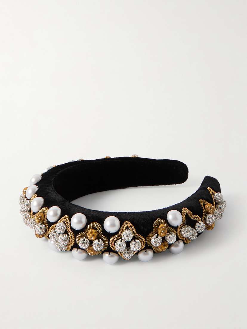 La DoubleJ Medici Embellished Velvet Headband