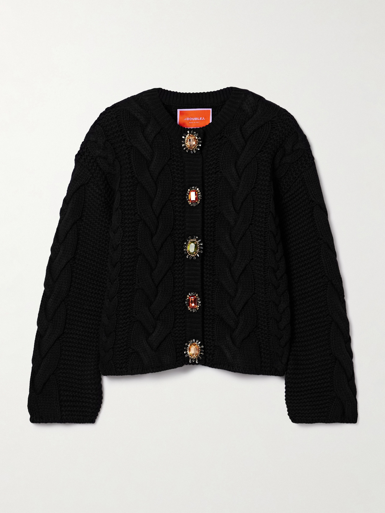 La DoubleJ - Portrait Crystal-embellished Cable-knit Cardigan - Black