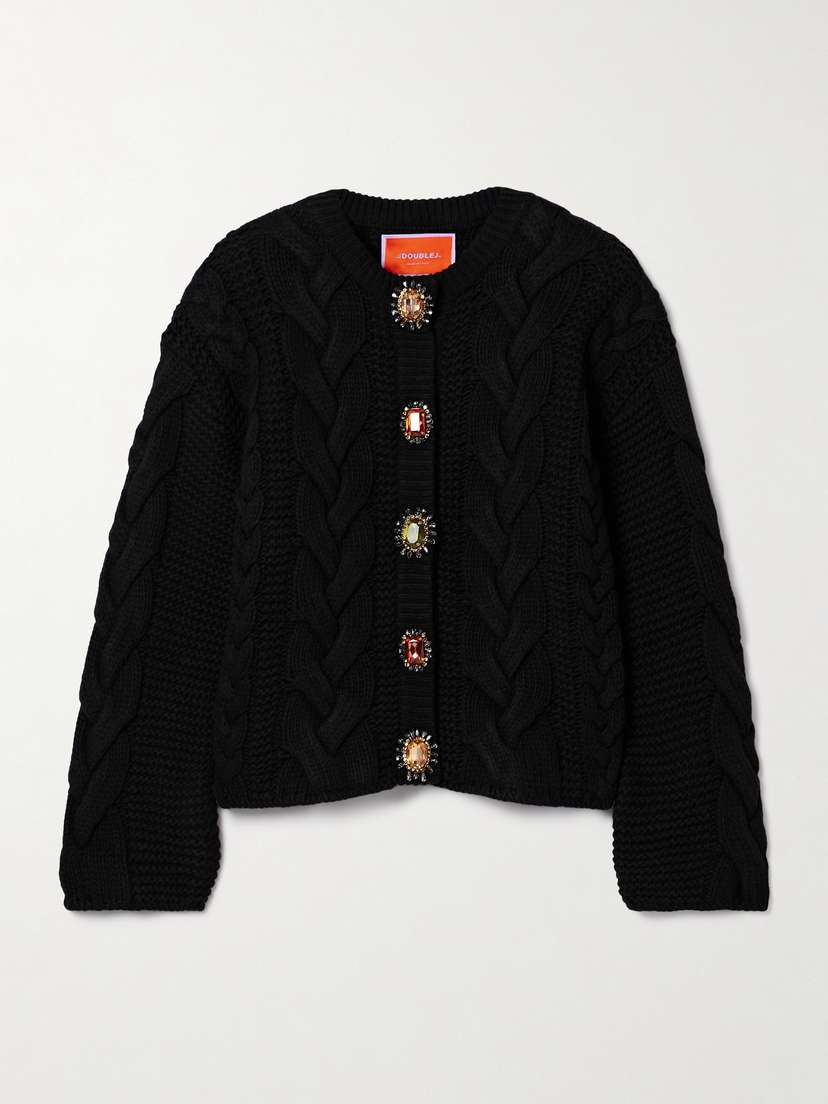 La DoubleJ Portrait Crystal-embellished Cable-knit Cardigan - x large