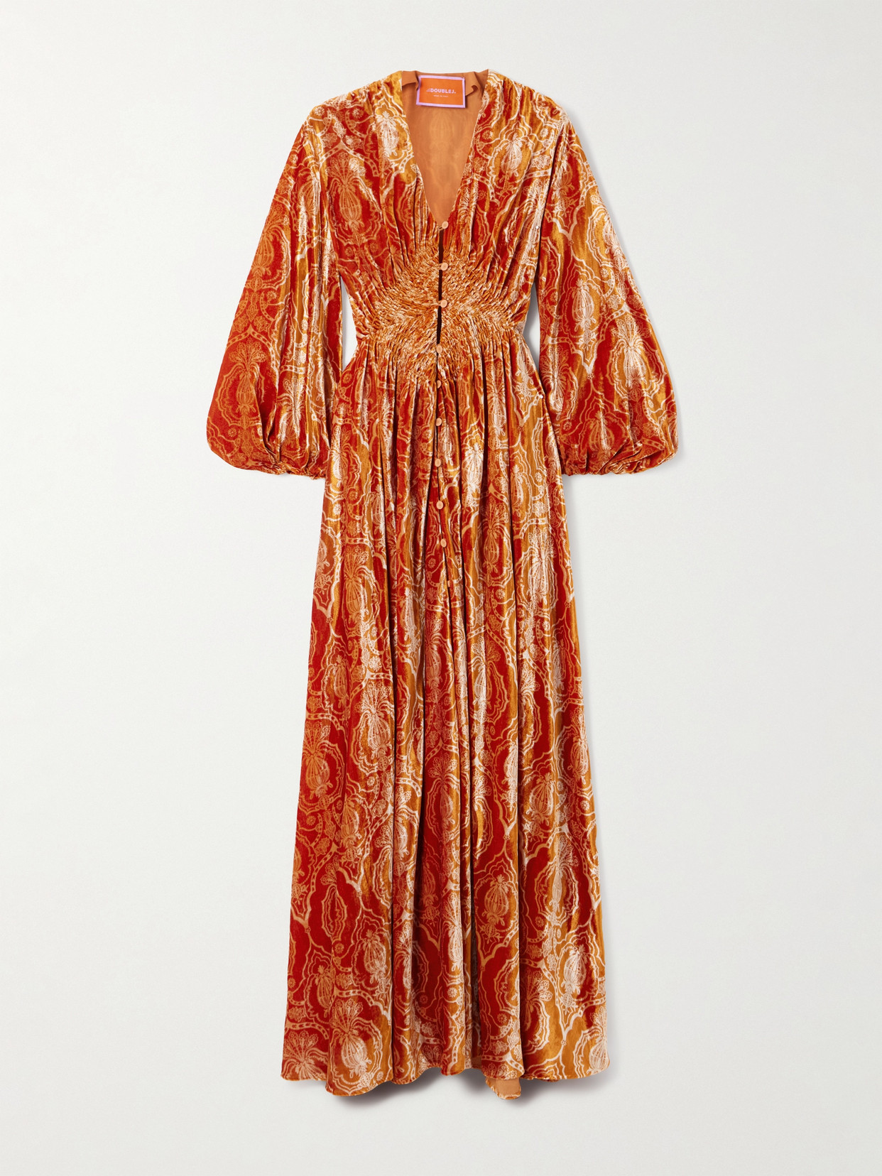 La Doublej Camerino Printed Velvet Maxi Dress In Orange