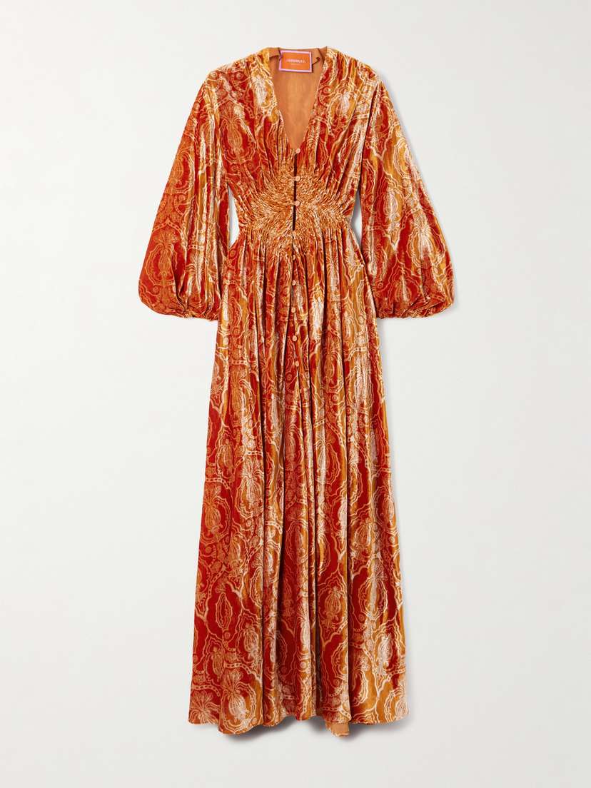La DoubleJ Camerino Printed Velvet Maxi Dress