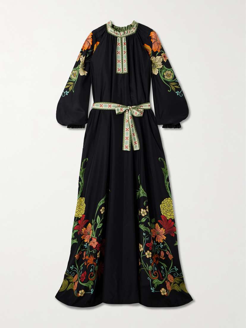 La DoubleJ Cerere Belted Floral-print Silk-voile Maxi Dress