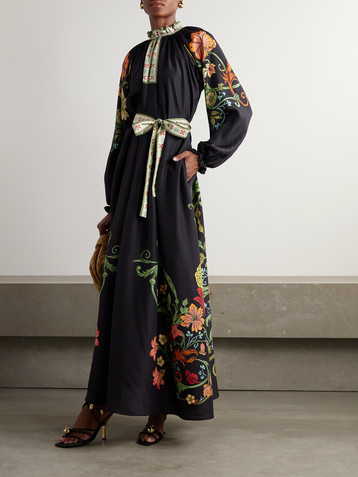 La DoubleJ Cerere belted floral-print silk-voile maxi dress