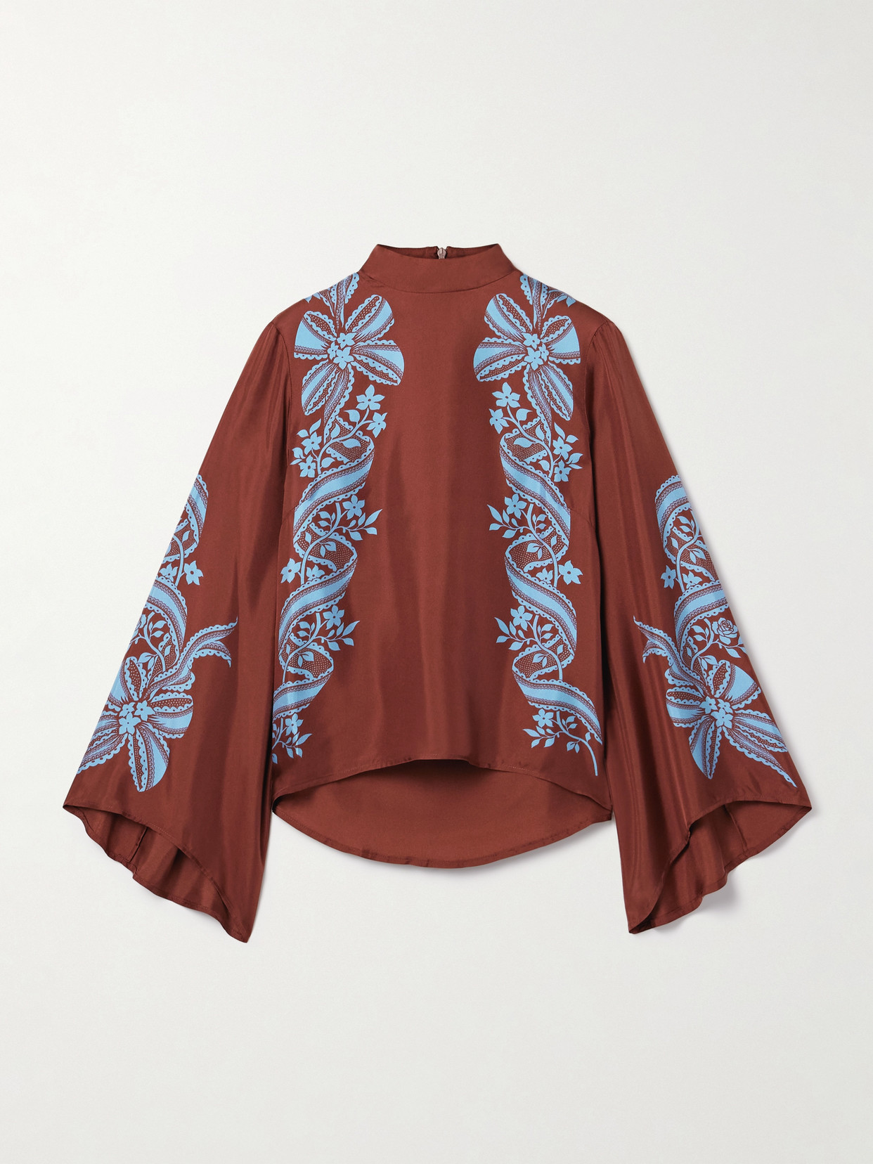 La DoubleJ - Make An Exit Printed Silk-twill Top - Brown