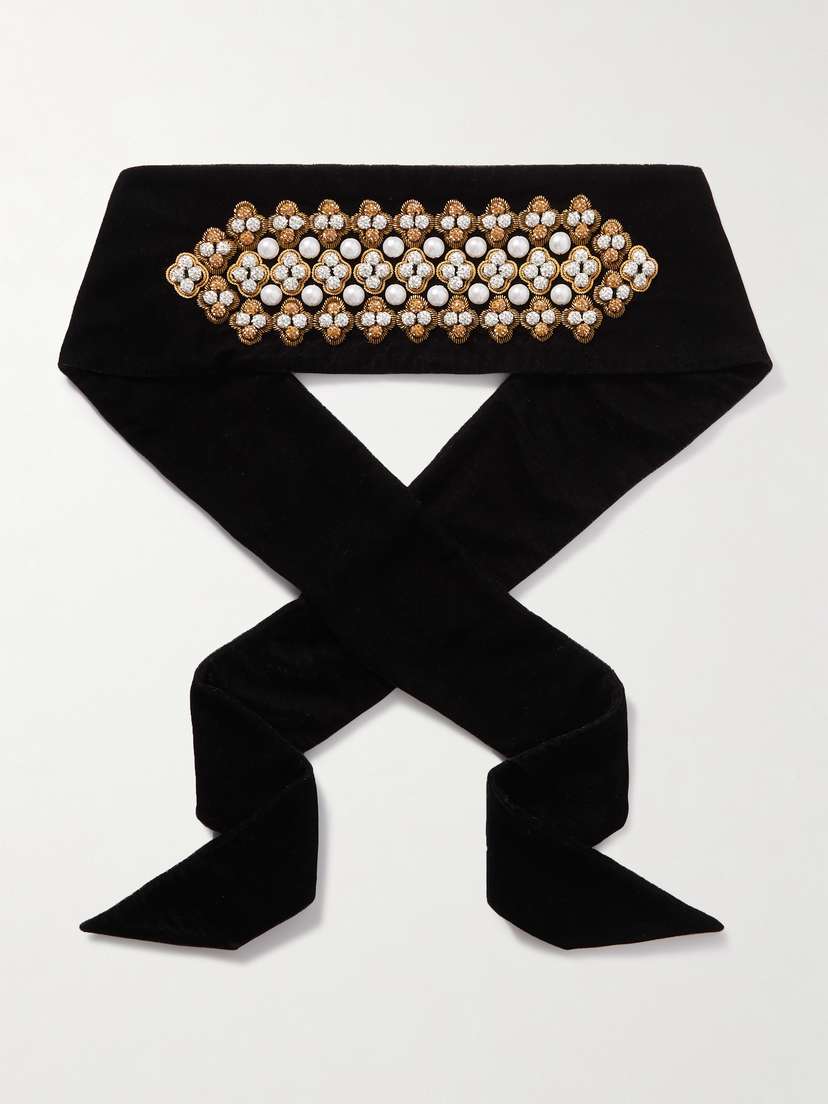 La DoubleJ Caterina Embellished Velvet Belt