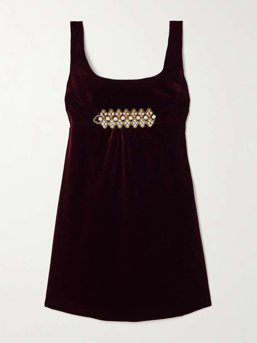 La DoubleJ Ella Embellished Cotton-velvet Mini Dress