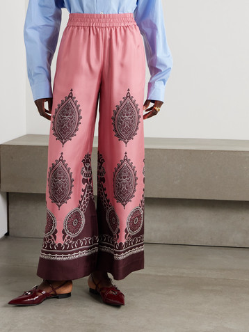 La DoubleJ Printed silk-twill wide-leg pants