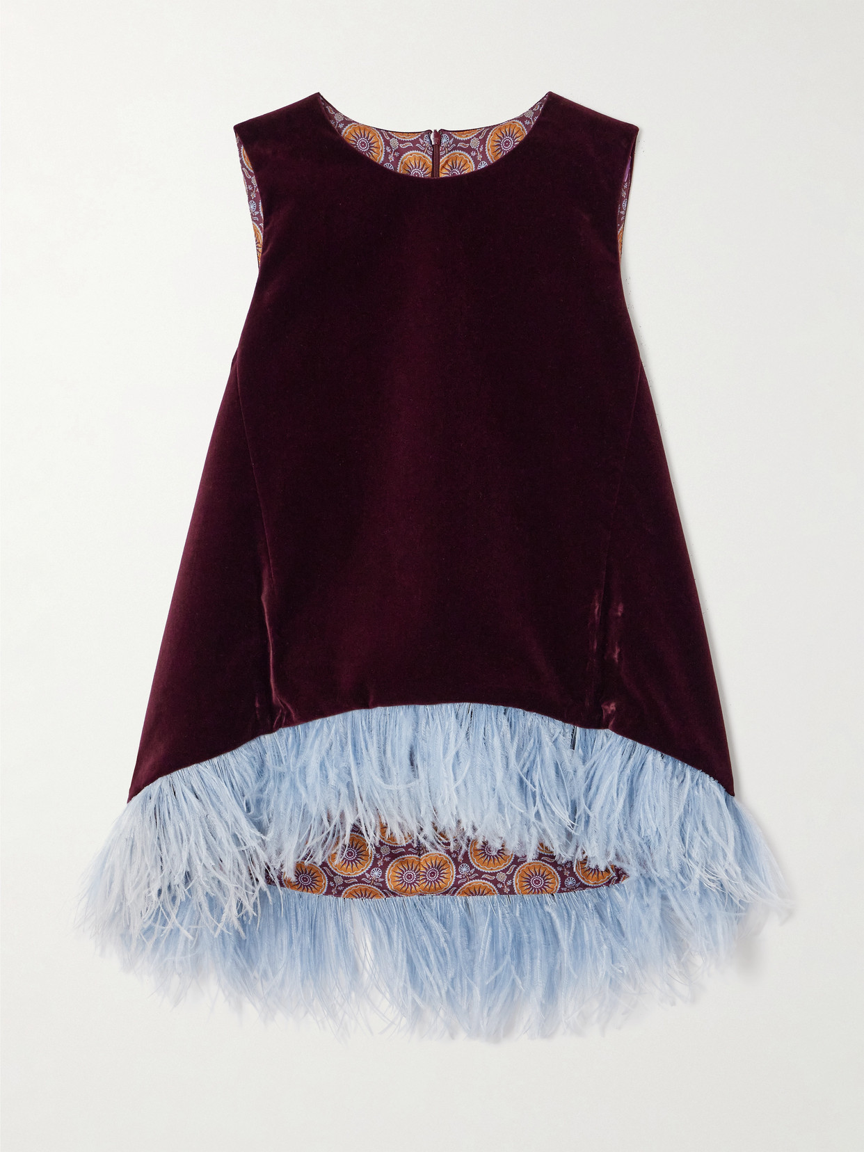 La DoubleJ - Icon La Scala Feather-trimmed Cotton-velvet Top - Burgundy