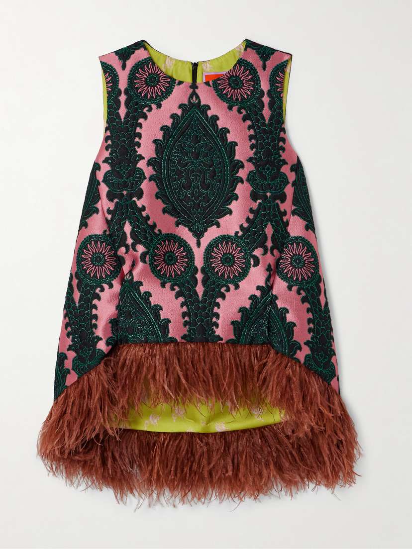 La DoubleJ Icon La Scala Feather-trimmed Embroidered Brocade Top - x large