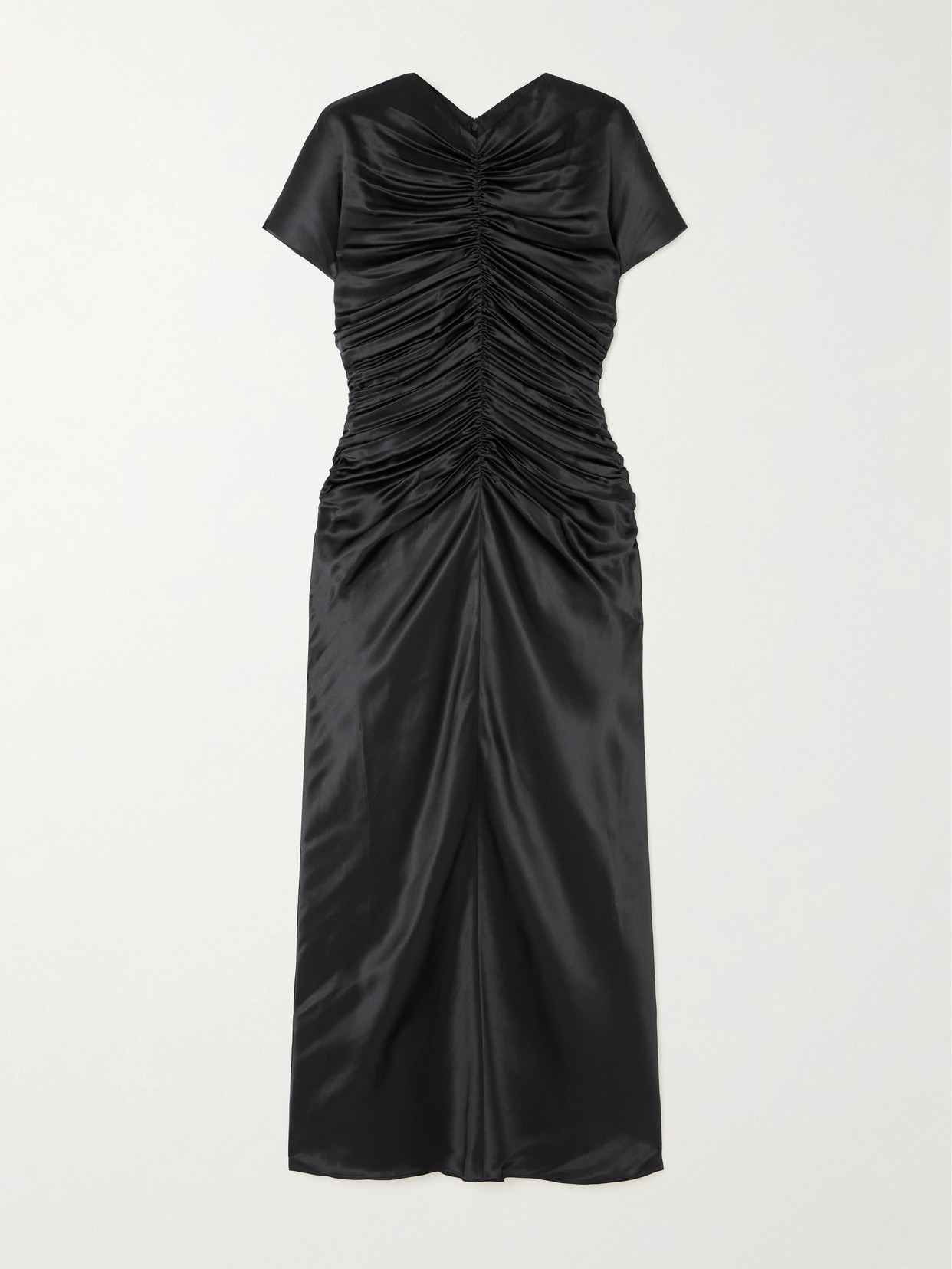 Tove Aubree Ruched Silk-satin Midi Dress In Black