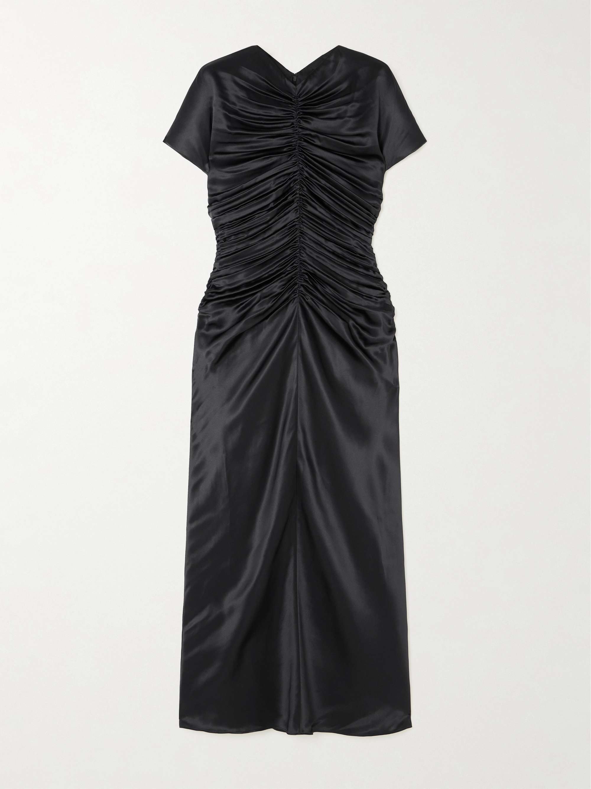 Ruched satin midi dress hotsell
