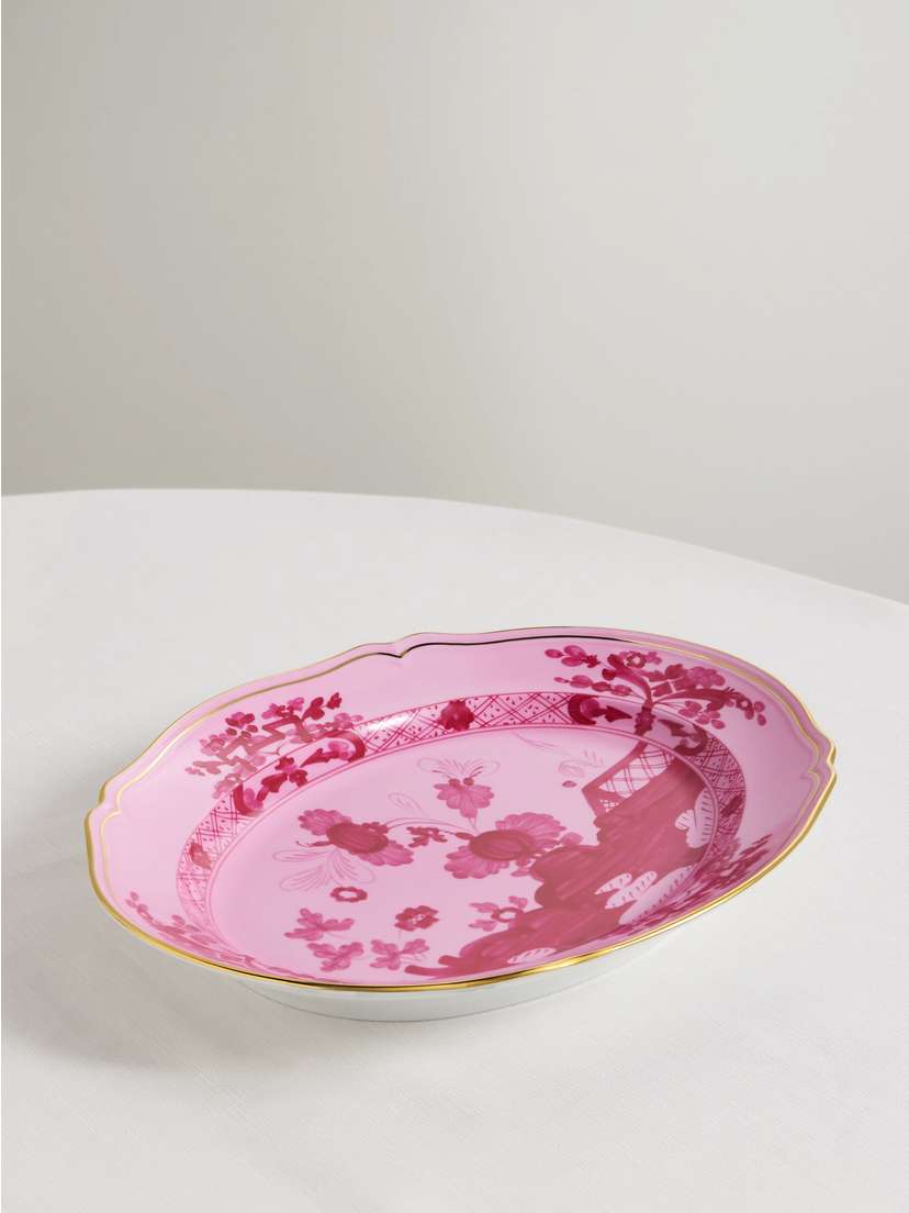 GINORI 1735 Antico Doccia 34cm Gold-plated Porcelain Oval Platter