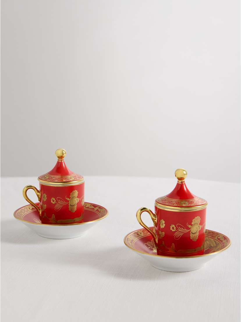 GINORI 1735 Set Of Two Gold-plated Porcelain Coffee Mugs