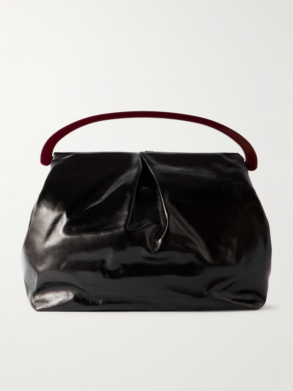 Dries Van Noten Gathered Crinkled Glossed-leather Tote In Black