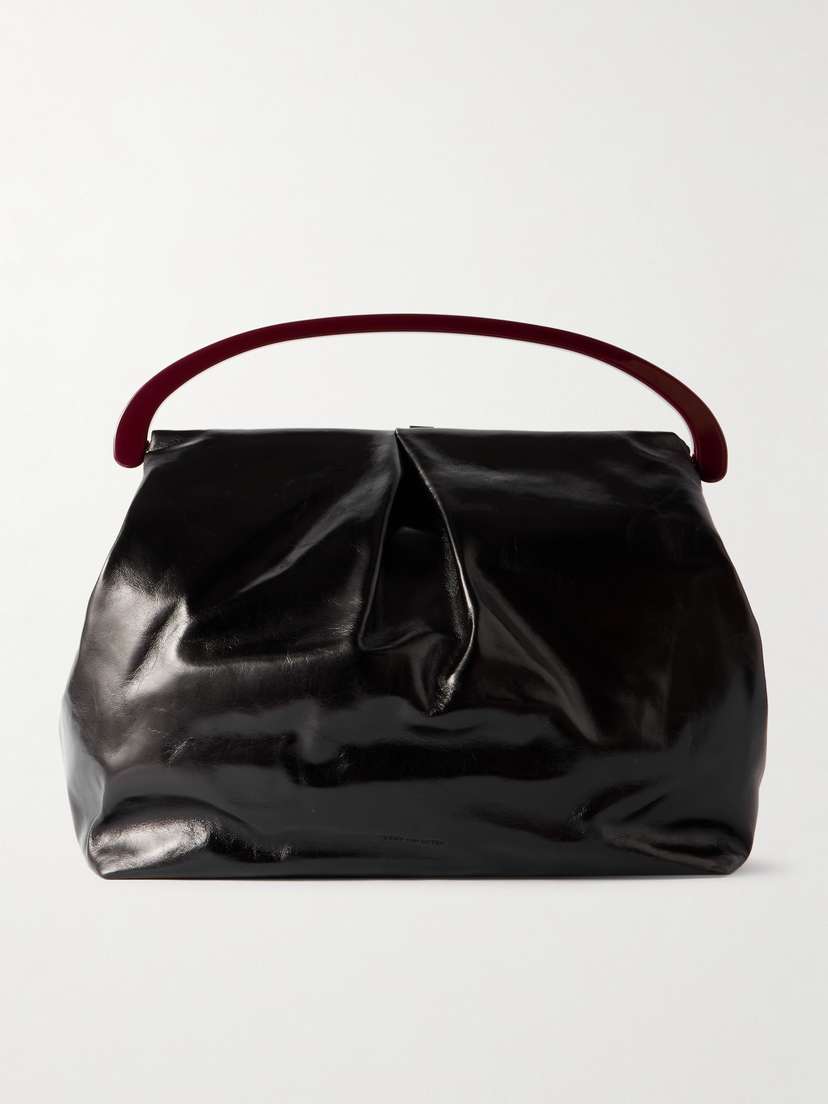 Dries Van Noten Pleated Crinkled Glossed-leather Tote