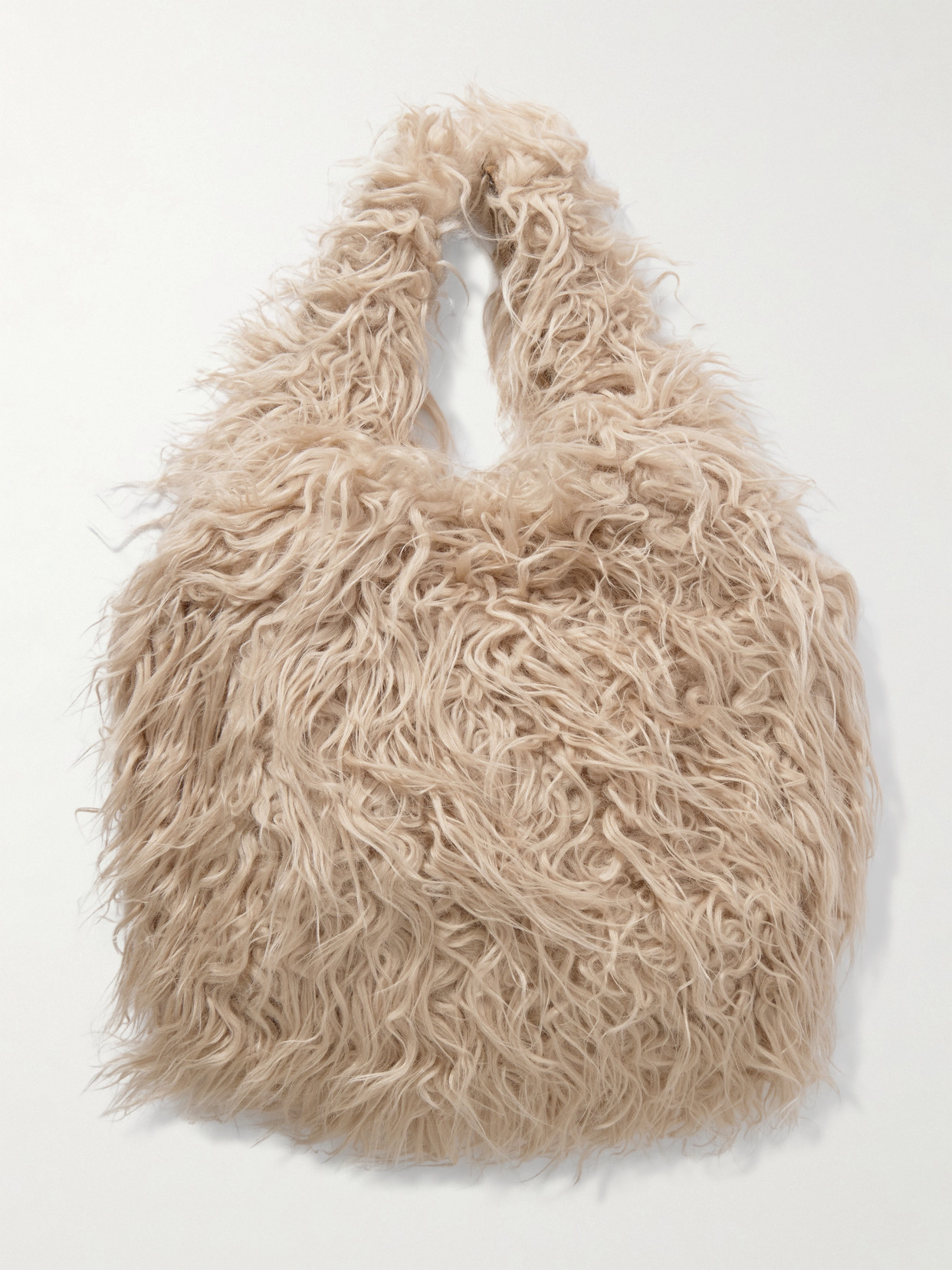 Dries Van Noten Faux Shearling Shoulder Bag In Ecru