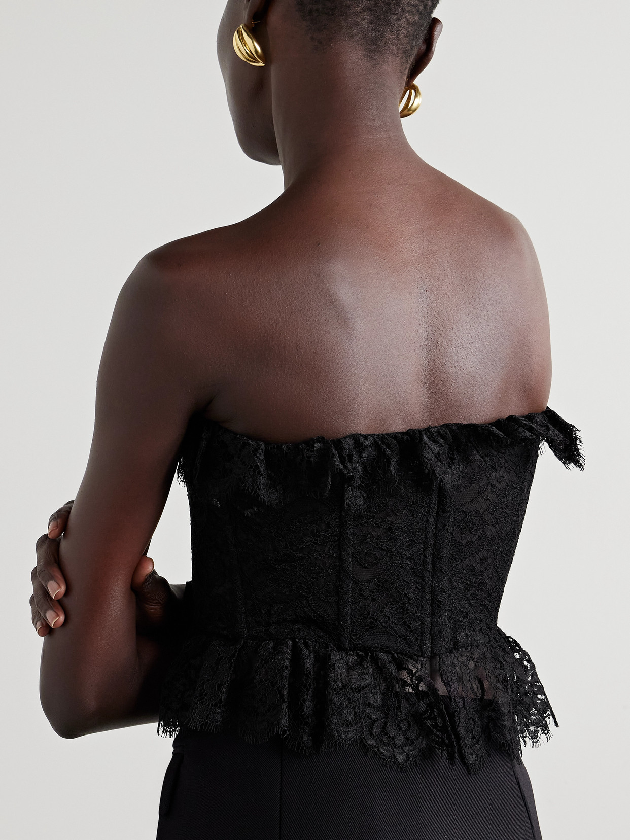 Strapless Bow-Embellished Lace Bustier Top
