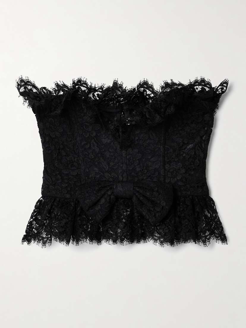 Alessandra Rich Strapless Bow-embellished Lace Bustier Top