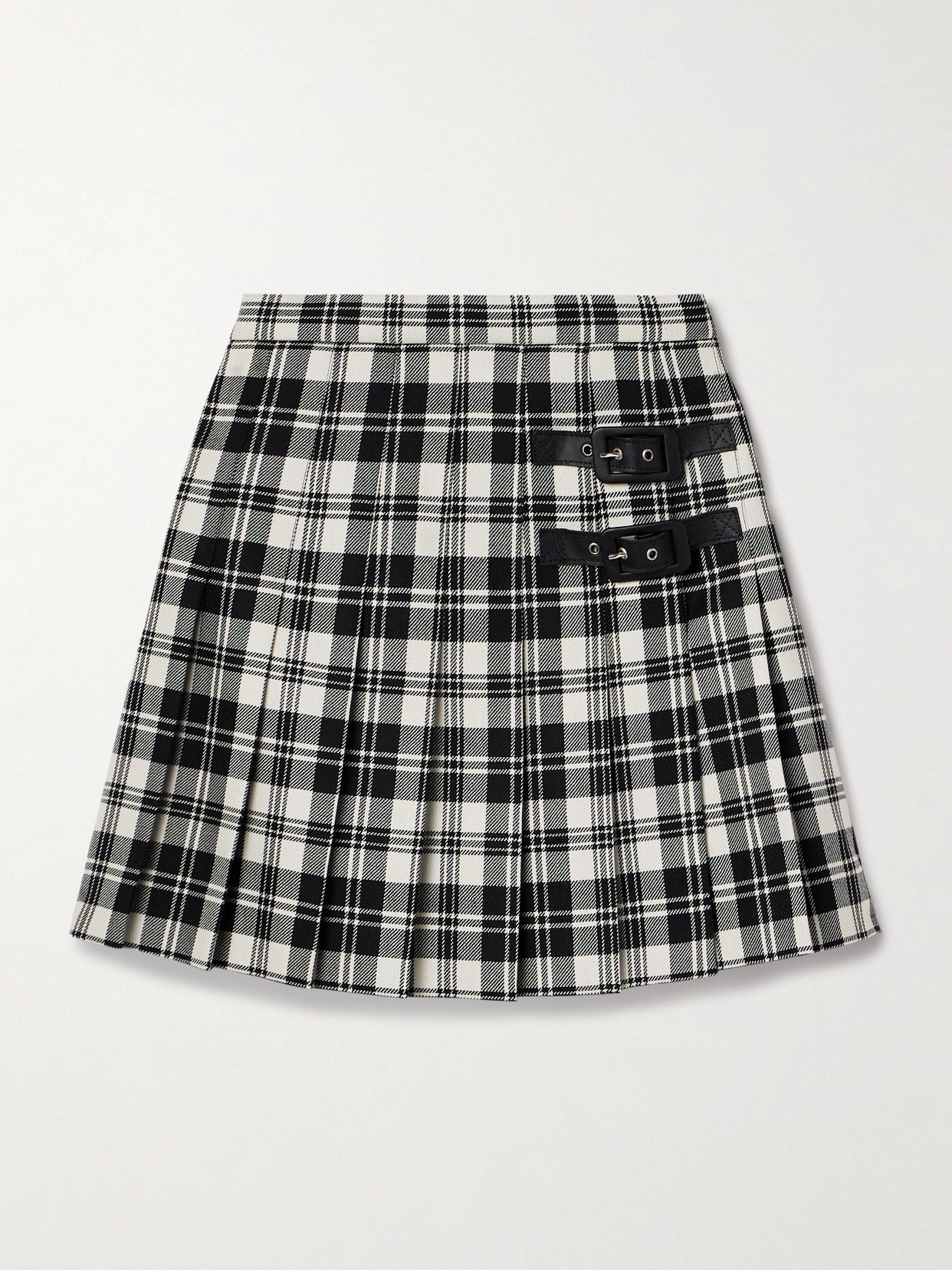 Alessandra Rich - Leather-trimmed Pleated Checked Wool Mini Skirt - Multi