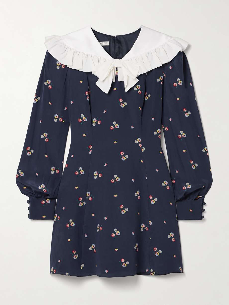 ruffled floral-print silk-crepe mini dress