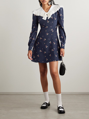 Alessandra Rich Ruffled floral-print silk-crepe mini dress