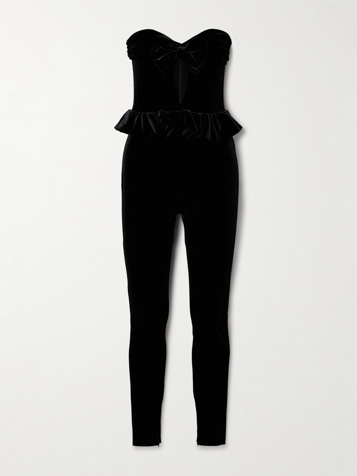 Alessandra Rich Strapless Bow-detailed Cutout Velvet Jumpsuit In Black