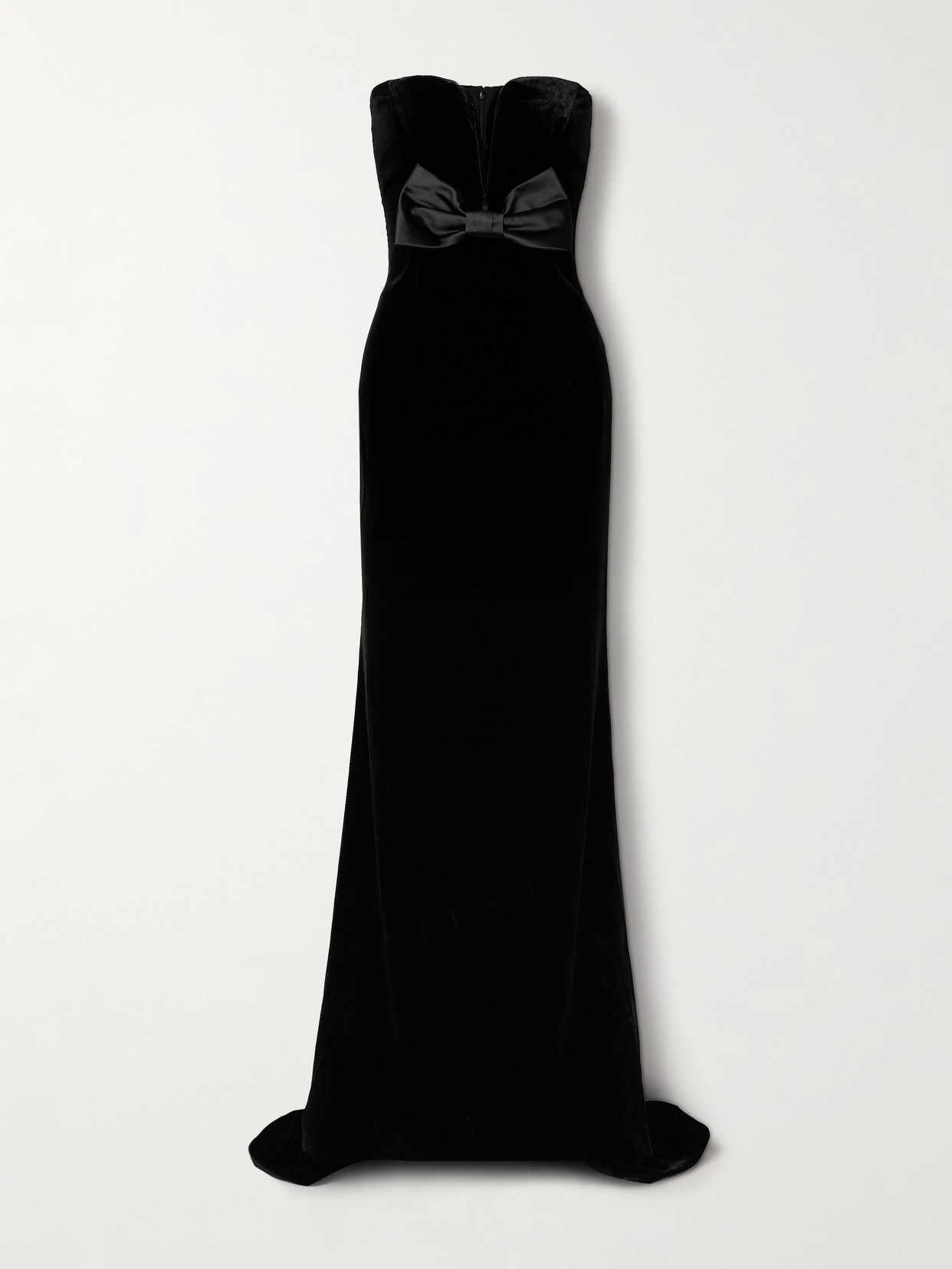 Alessandra Rich - Strapless Satin-trimmed Bow-embellished Velvet Gown - Black