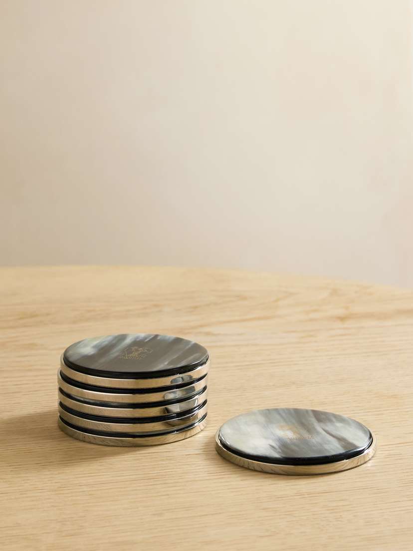 Brunello Cucinelli Set Of Six Horn And Silver-tone Coasters