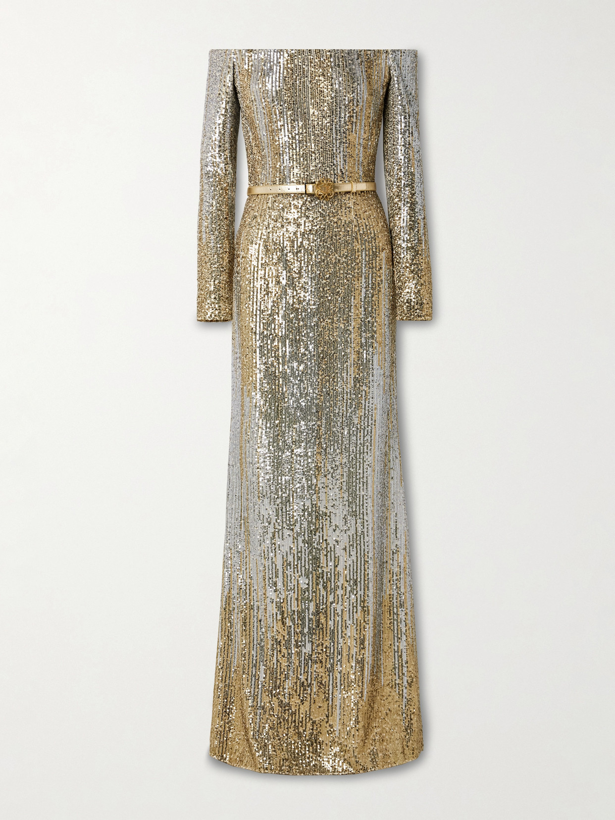 Elie Saab Off-the-shoulder Sequin-embellished Silk-blend Tulle Gown In Gold