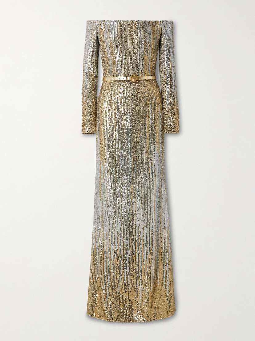 Elie Saab Off-the-shoulder Sequin-embellished Silk-blend Tulle Gown