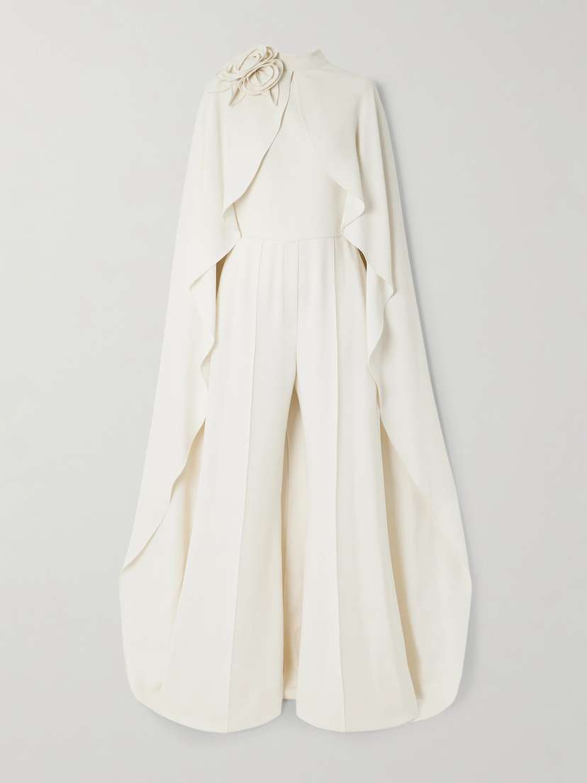 Elie Saab Appliquéd Cape-effect Cady Jumpsuit