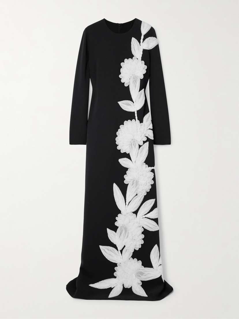 Costarellos Omelia Sequin-embellished Appliquéd Crepe Gown