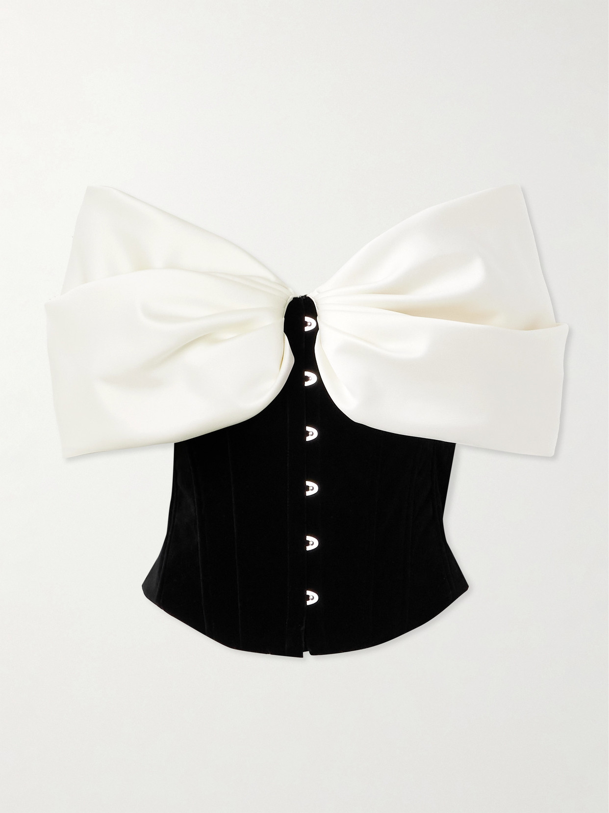 Costarellos - Rosamund Bow-detailed Lace-up Crepe And Velvet Bustier Top - Black