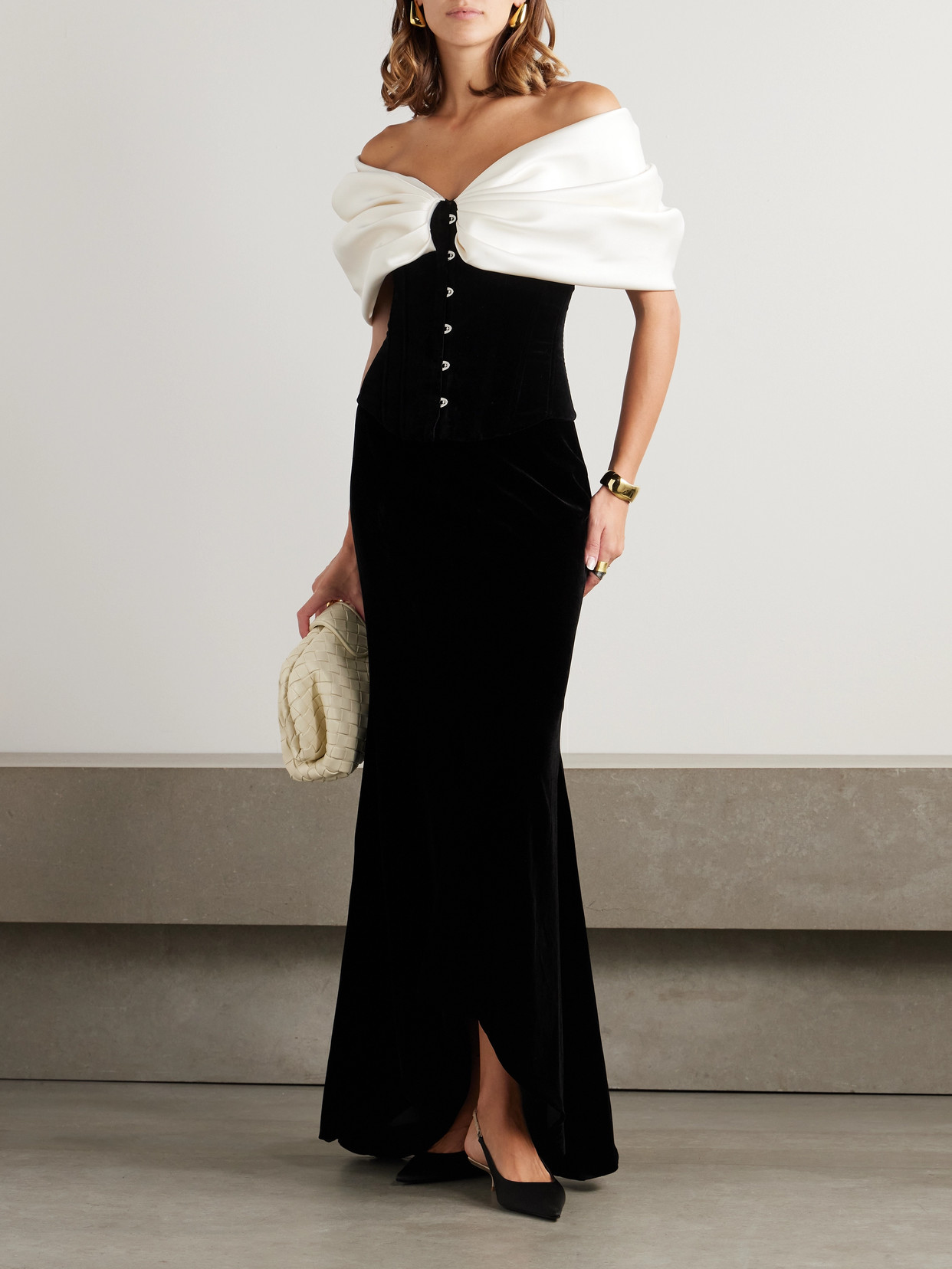 Rosamund Bow-Detailed Lace-Up Crepe And Velvet Bustier Top