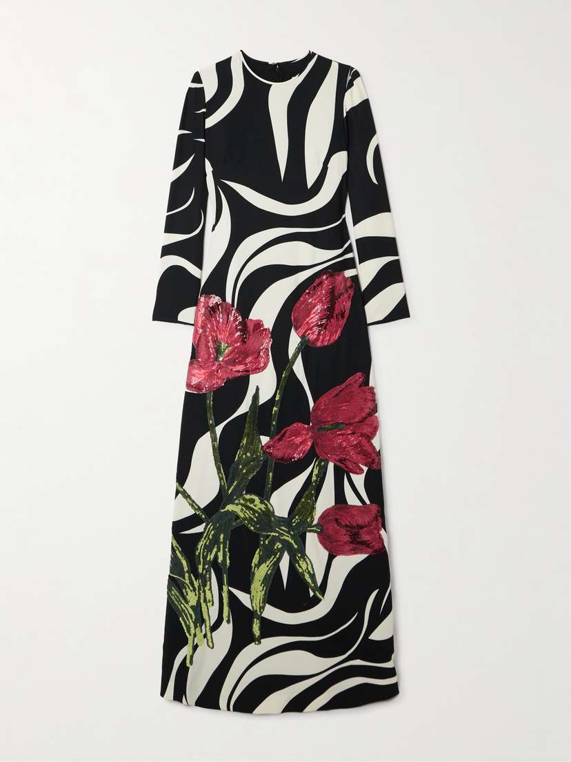 Costarellos Mallyn Sequin-embellished Printed Crepe Gown