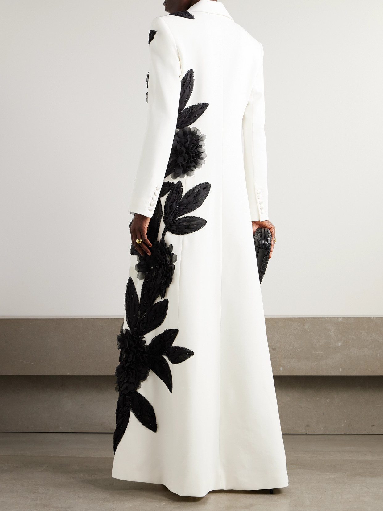 Costarellos Marthanna Embellished Appliquéd Wool-blend Coat In White