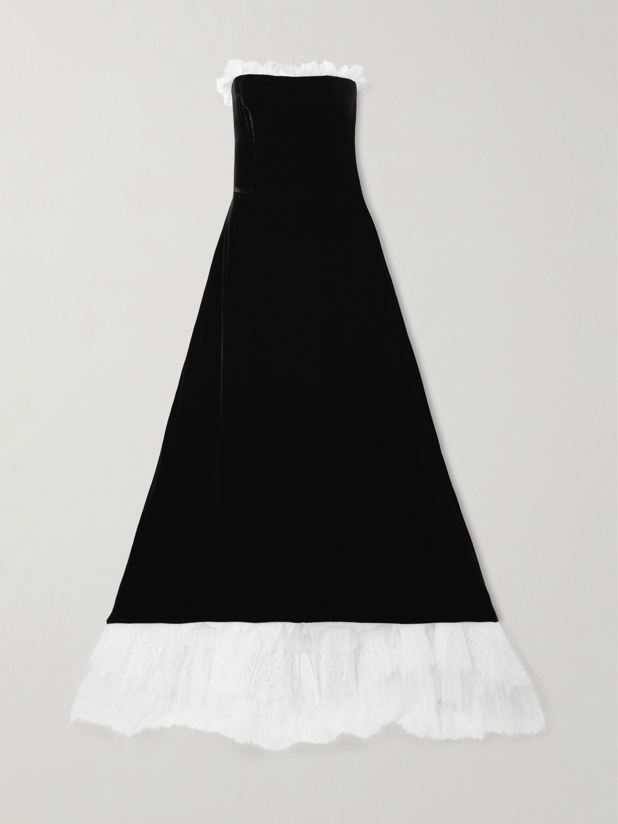 Costarellos Laurette Lace-trimmed Velvet Gown In Black