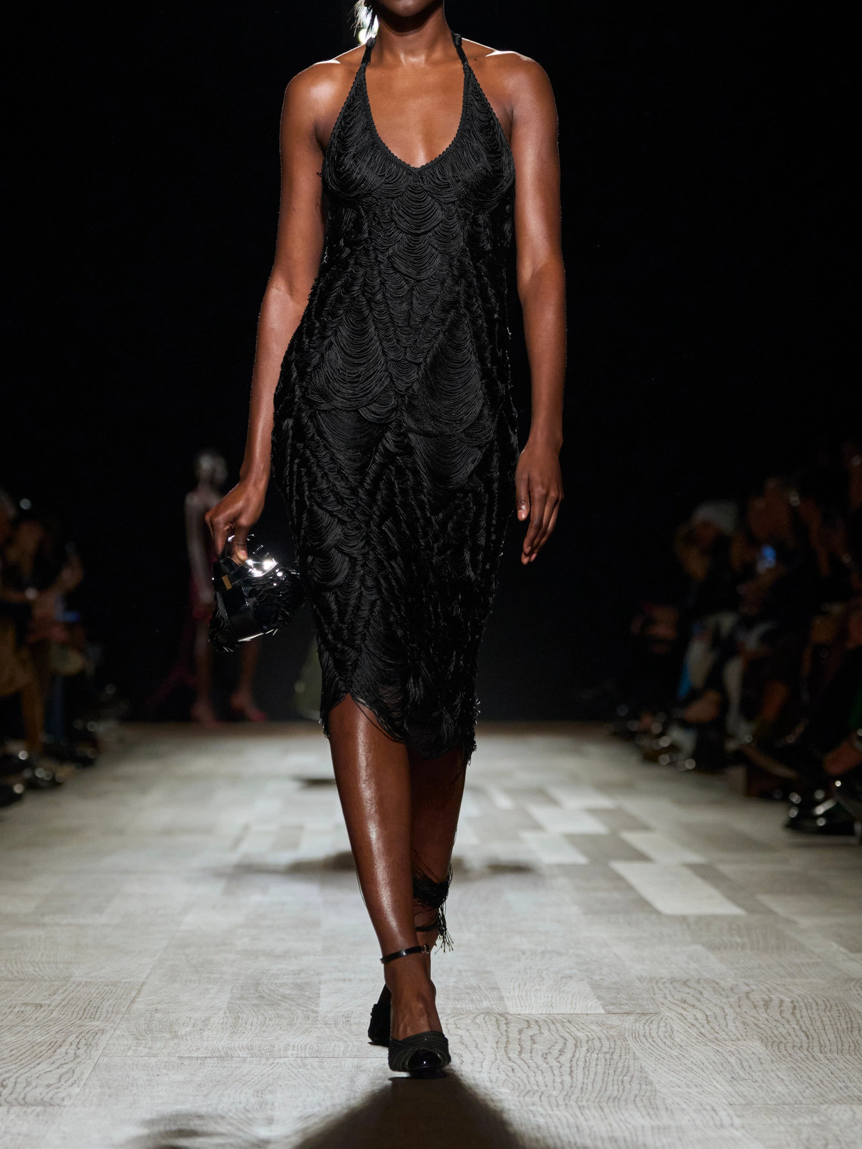 Ferragamo Crocheted Silk-blend Midi Halter Dress In Black