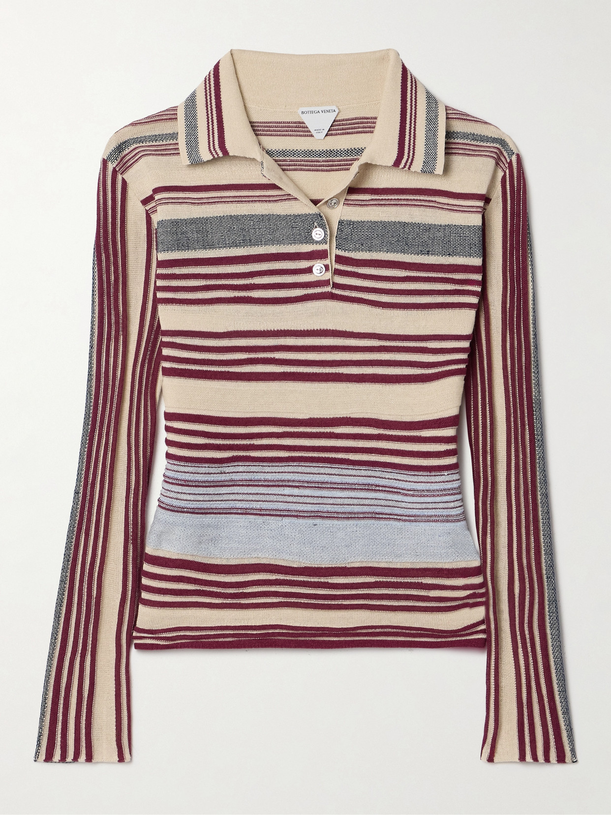 Bottega Veneta - Striped Jacquard-knit Linen-blend Polo Sweater - Red