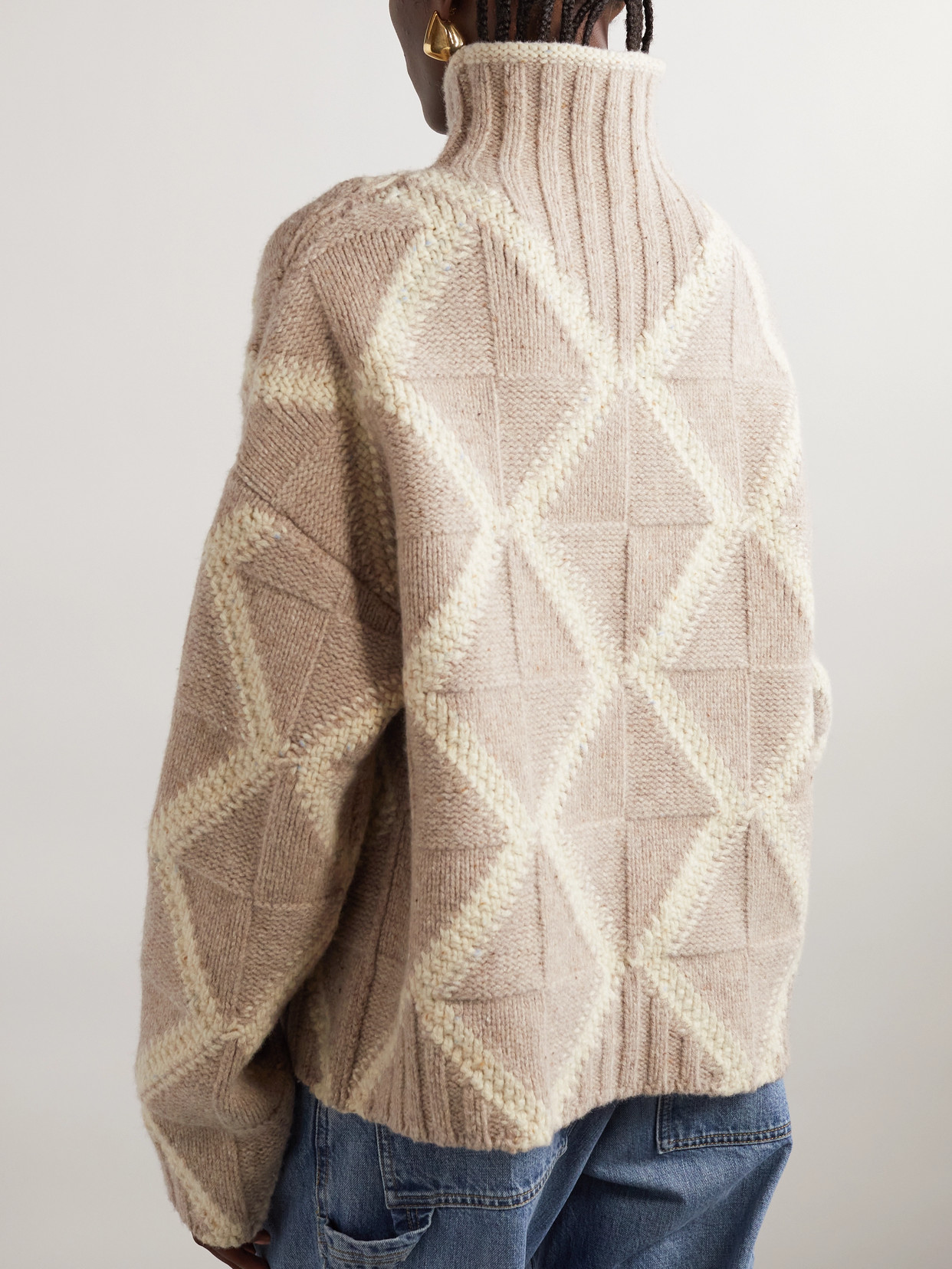 Bottega Veneta Argyle Intarsia-knit Wool Turtleneck Sweater In Brown