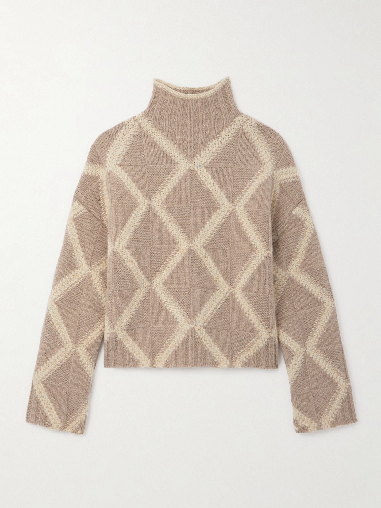Bottega Veneta Argyle Intarsia-knit Wool Turtleneck Sweater In Brown