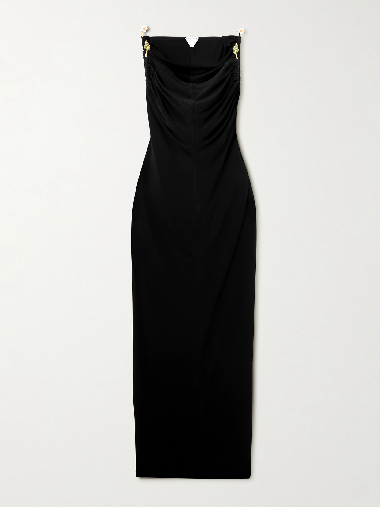 Bottega Veneta Embellished Ruched Crepe Maxi Dress In Black