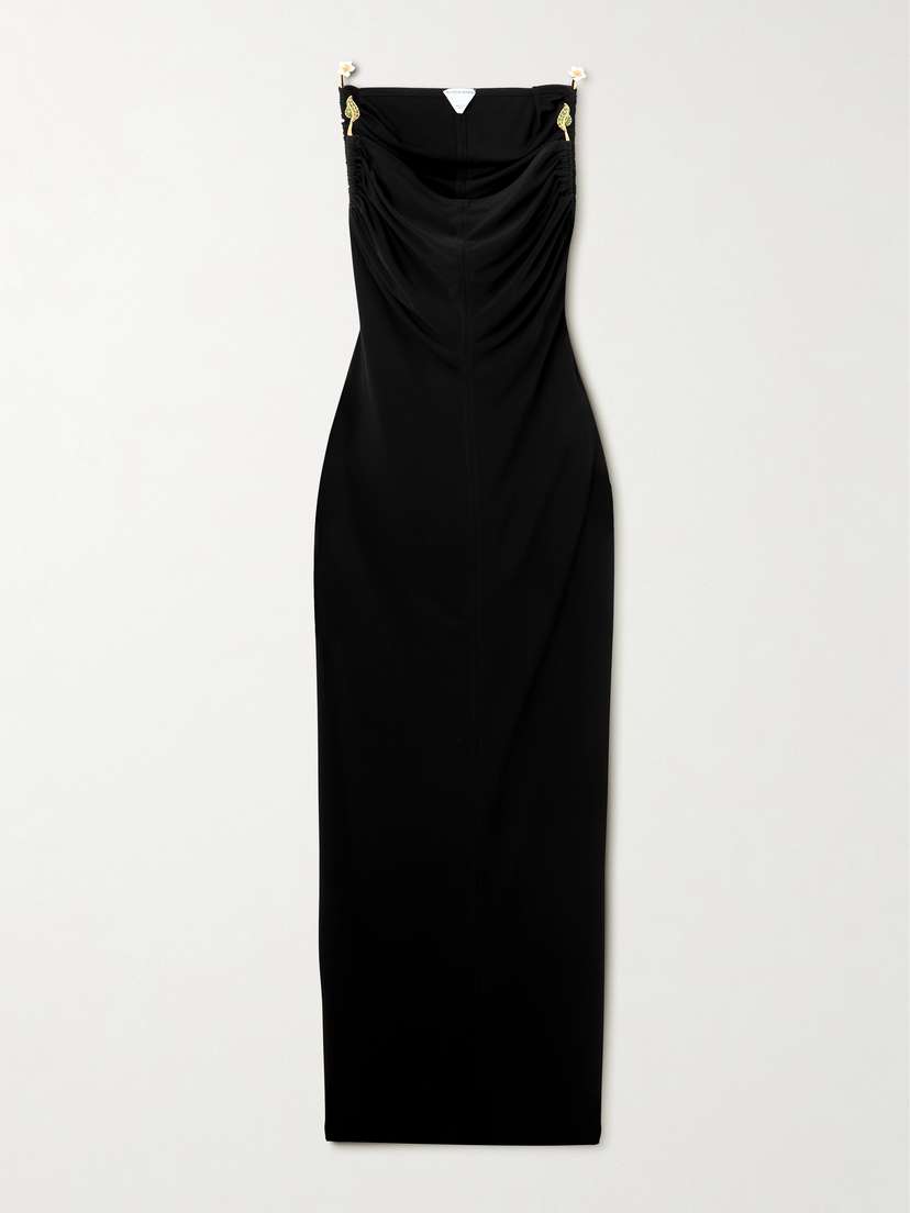 Bottega Veneta Embellished Ruched Crepe Maxi Dress