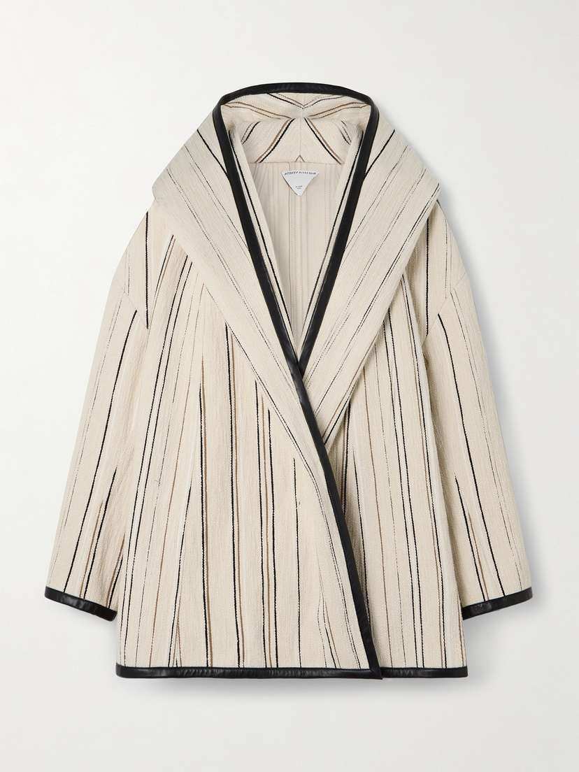 Bottega Veneta Oversized Leather-trimmed Striped Cotton-blend Bouclé Coat
