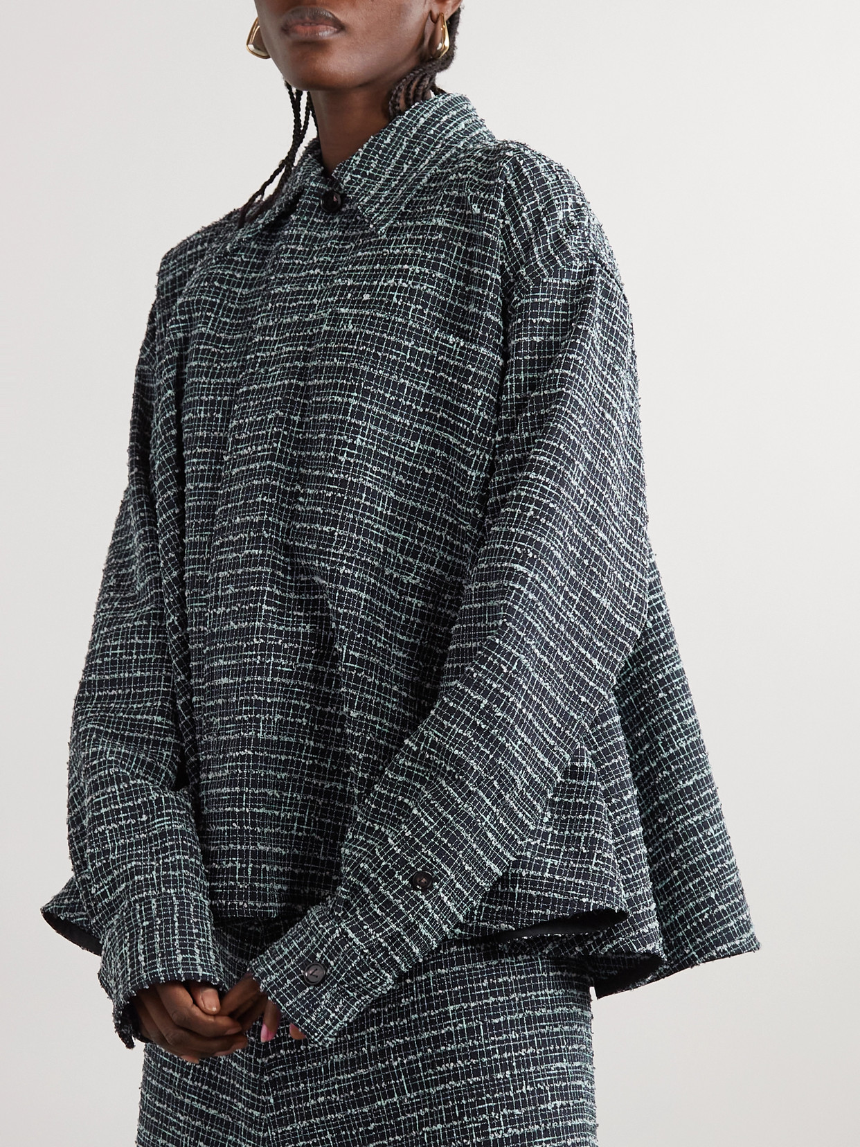 Bottega Veneta Oversized Tweed Shirt In Blue