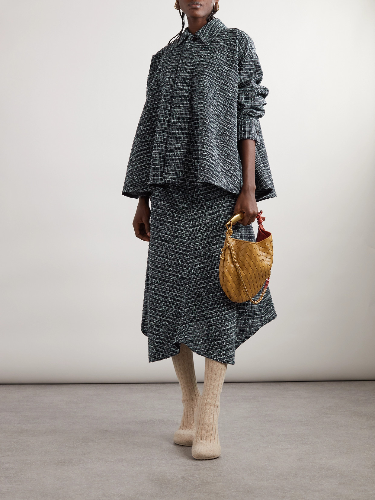 Bottega Veneta Oversized Tweed Shirt In Blue