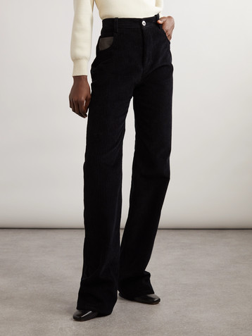 Bottega Veneta Leather-trimmed cotton-corduroy straight-leg pants