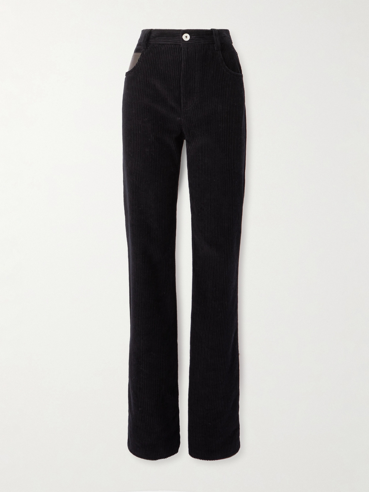 Bottega Veneta Leather-trimmed Cotton-corduroy Straight-leg Pants In Blue